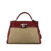 Hermes Kelly 32 cm handbag in red H Swift leather and khaki canvas - 360 thumbnail