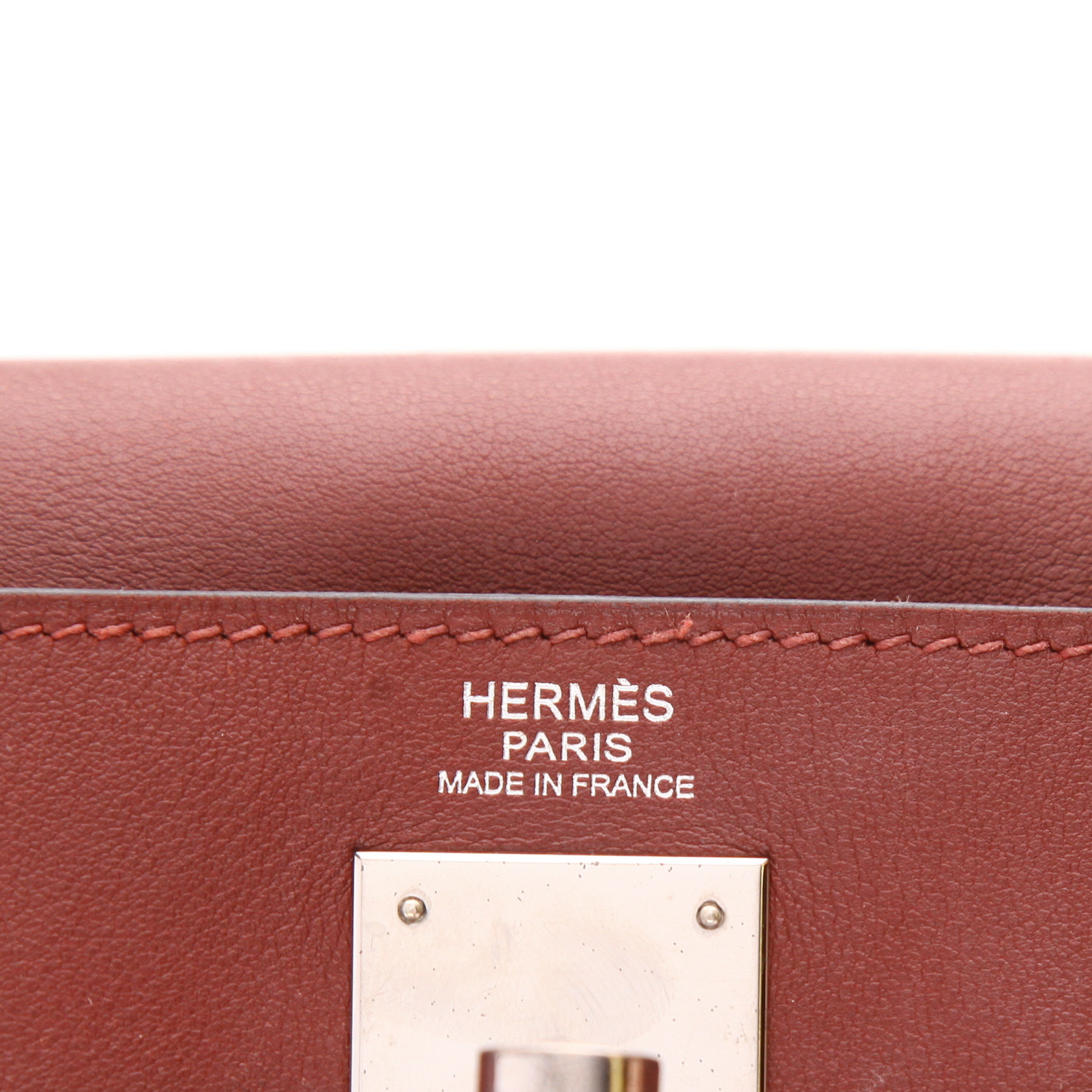 Hermes Kelly 32 cm handbag in red H Swift leather and khaki canvas - Detail D2