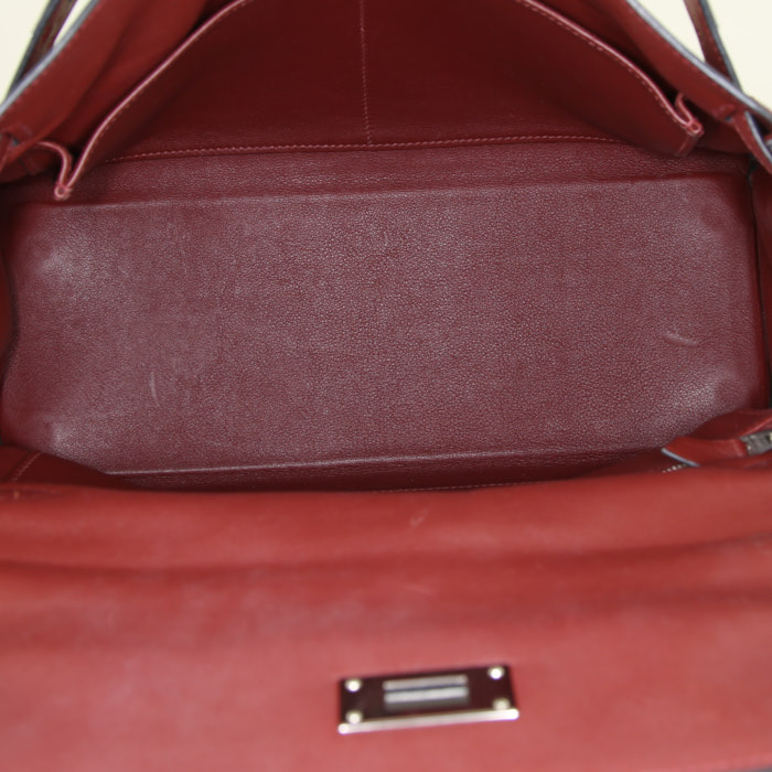 Borsa Hermes Kelly 32 cm in pelle Swift rosso H e tela verde kaki - Detail D3