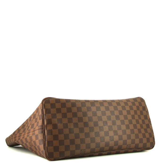 Sac cabas Louis Vuitton Neverfull grand modèle en toile damier enduite ébène et cuir marron - Detail D4