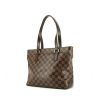 Shopping bag Louis Vuitton Piano in tela a scacchi ebana e pelle marrone - 00pp thumbnail