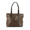 Shopping bag Louis Vuitton Piano in tela a scacchi ebana e pelle marrone - 360 thumbnail
