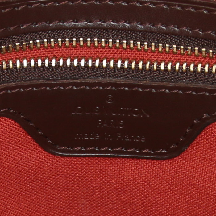 Louis Vuitton Piano shopping bag in ebene damier canvas and brown leather - Detail D3