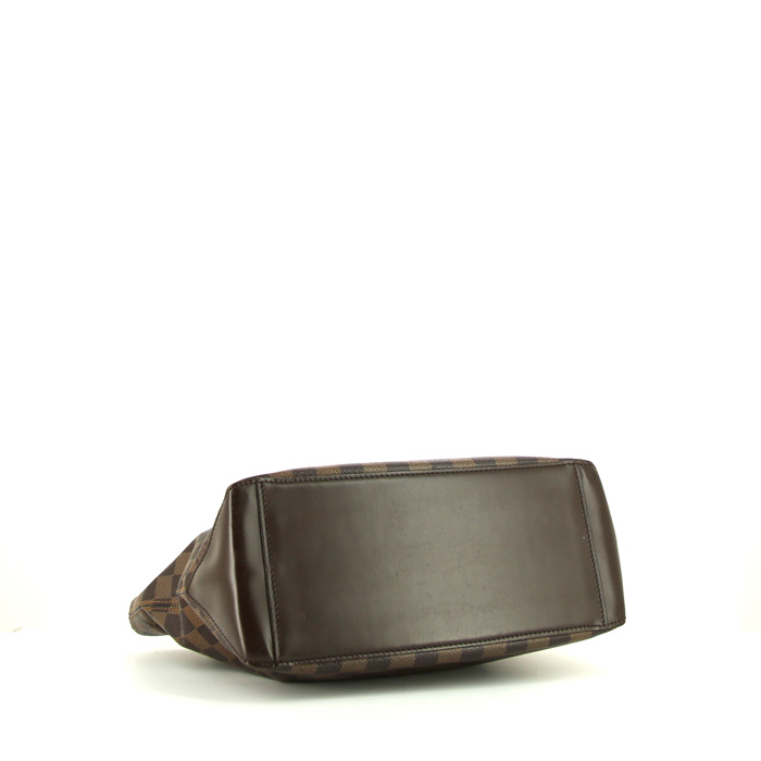 Sac cabas Louis Vuitton Piano en toile damier ébène et cuir marron - Detail D4