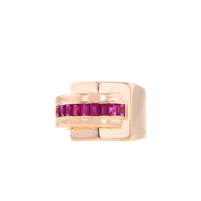 Vintage 1940's Tank ring in pink gold and synthetic ruby - 00pp
