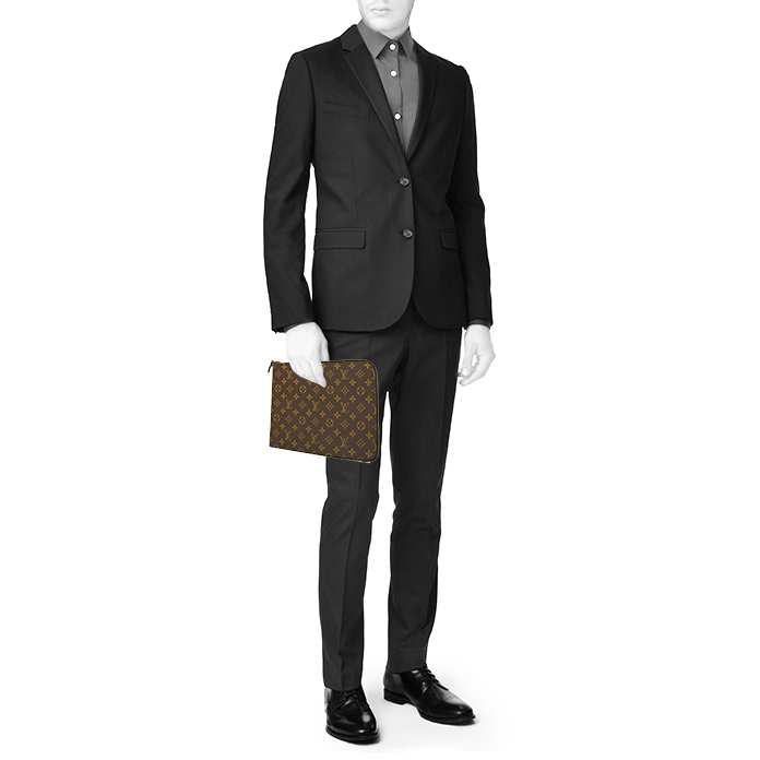 Porte-documents Louis Vuitton en toile monogram marron et cuir marron - Detail D1