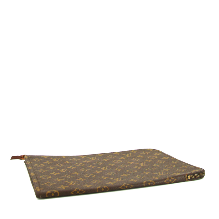 Porta-documentos Louis Vuitton en lona Monogram marrón y cuero marrón - Detail D4