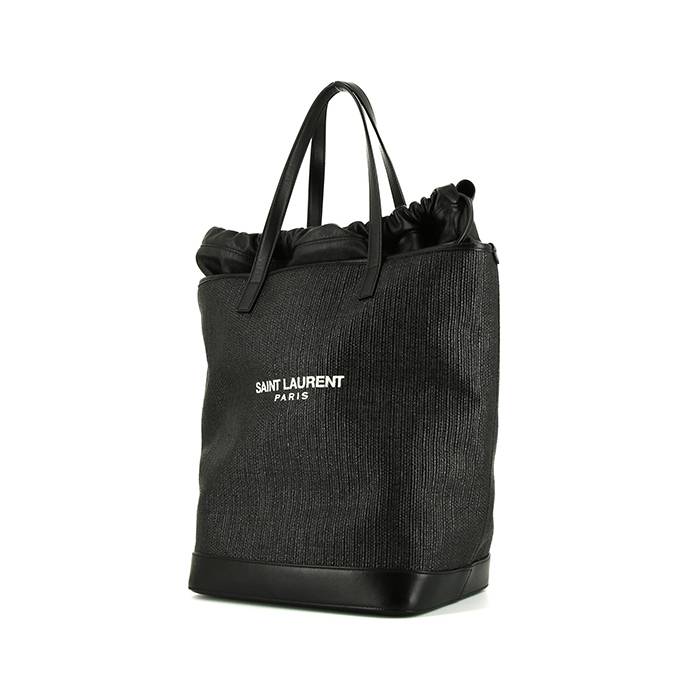 Saint Laurent Teddy Pochon shopping bag in black canvas and black leather - 00pp