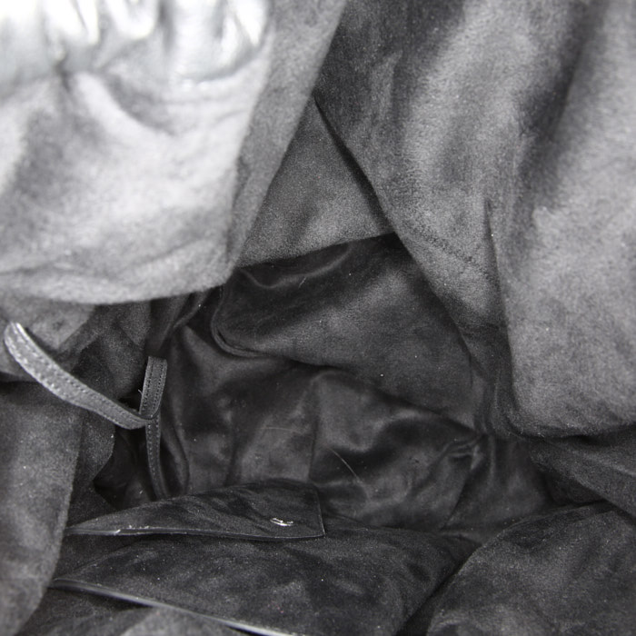 Saint Laurent Teddy Pochon shopping bag in black canvas and black leather - Detail D2