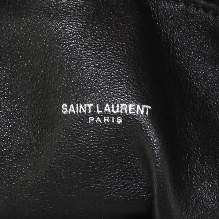 Saint Laurent Teddy Pochon shopping bag in black canvas and black leather - Detail D3