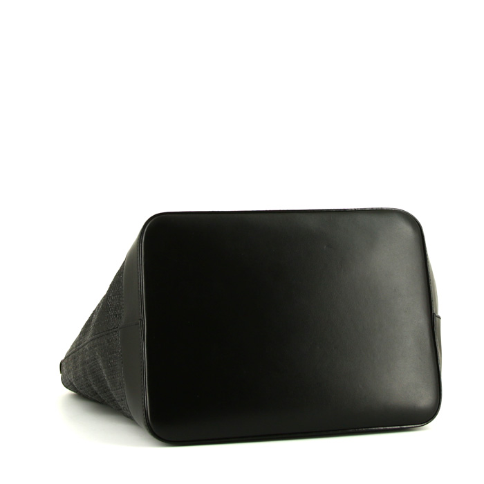 Saint Laurent Teddy Pochon shopping bag in black canvas and black leather - Detail D4
