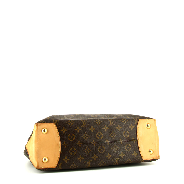 Sac cabas Louis Vuitton Wilshire en toile monogram enduite marron et cuir naturel - Detail D4