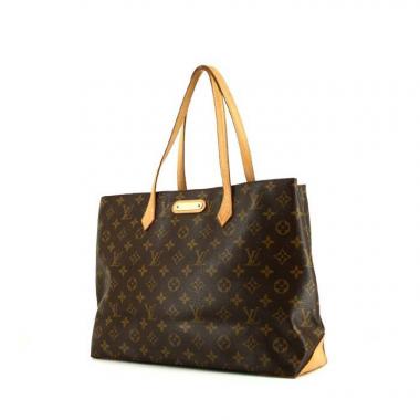 Shopping bag Louis Vuitton Wilshire in tela monogram cerata marrone e pelle naturale