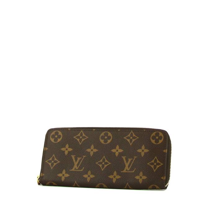 Billetera Louis Vuitton Clémence en lona Monogram marrón y cuero granulado fucsia - 00pp