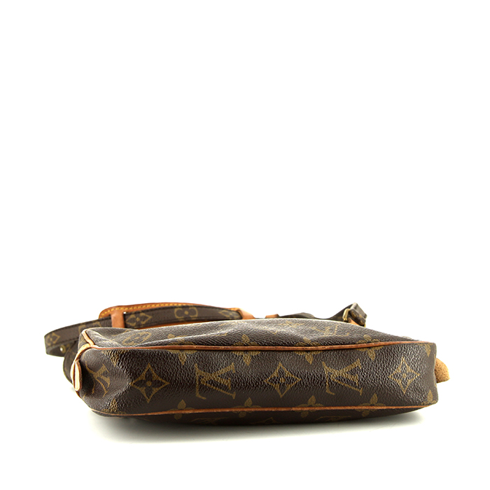 Borsa a tracolla Louis Vuitton Marly in tela monogram cerata marrone e pelle naturale - Detail D4