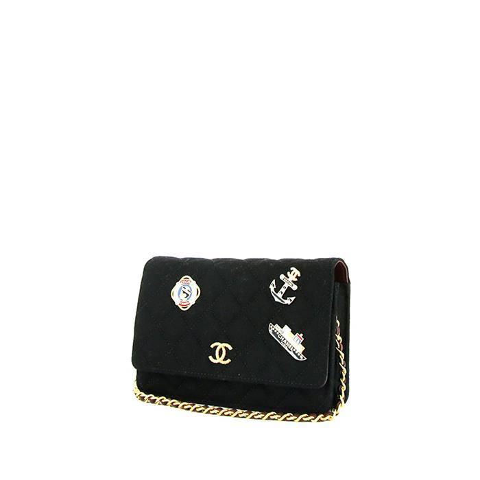 Borsa a tracolla Chanel Wallet on Chain Limited Edition in jersey trapuntato nero decorazioni in metallo dorato - 00pp