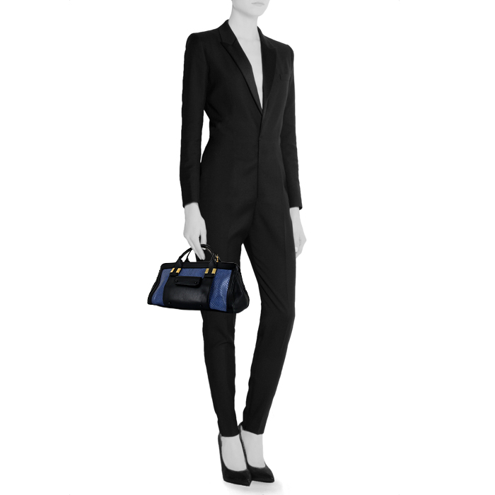 Chloé Alice handbag in black leather and blue python - Detail D1