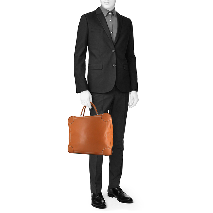 Bolsa de viaje Hermes Omnibus en cuero color oro - Detail D1