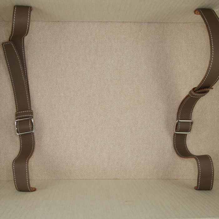 Valise Hermès  Ulysse en toile beige et cuir étoupe - Detail D3