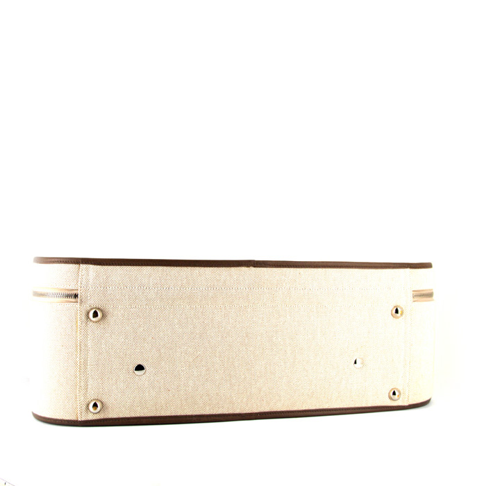 Hermès  Ulysse suitcase  in beige canvas  and etoupe leather - Detail D5