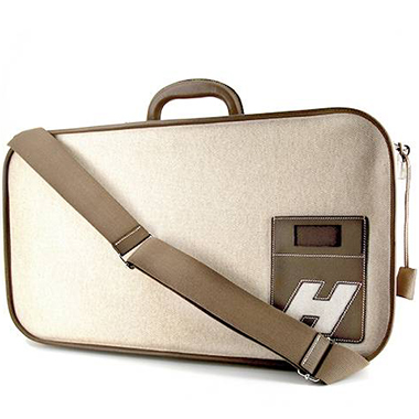 Maleta Hermès  Ulysse en lona beige y cuero marrón etoupe