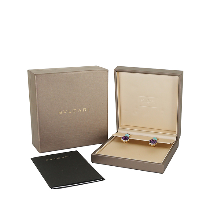 Bulgari Mediterranean Eden  pendants earrings in yellow gold,  amethyst and turquoise and in diamonds - Detail D2