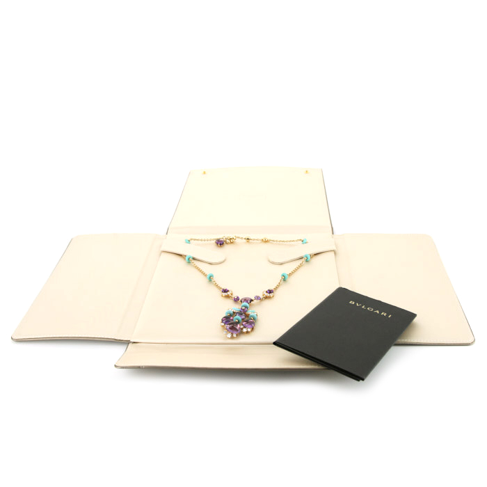 Bulgari Mediterranean Eden  necklace in yellow gold,  amethysts and turquoises - Detail D2