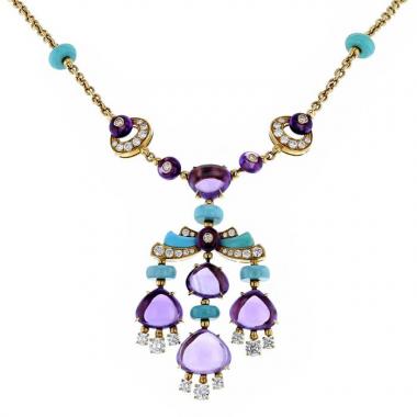 Collar Bulgari Mediterranean Eden  en oro amarillo,  amatistas y turquesas Collar Bulgari Mediterranean Eden  en oro amarillo,  amatistas y turquesas