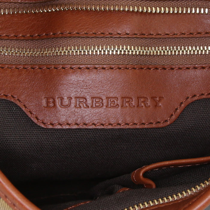Borsa a tracolla Burberry Dryden in tela Haymarket marrone e pelle marrone - Detail D3
