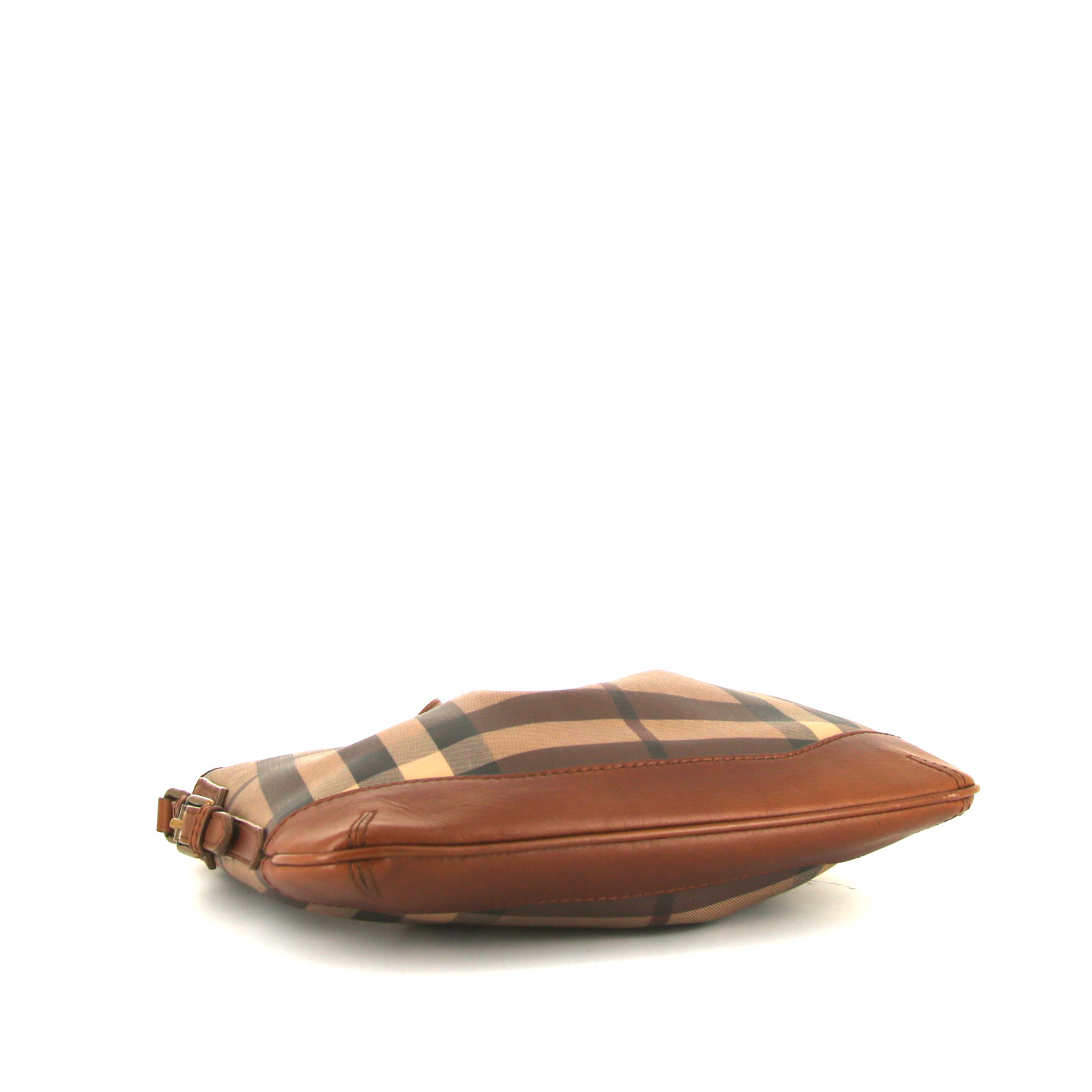 Bolso bandolera Burberry Dryden en lona Haymarket marrón y cuero marrón - Detail D4