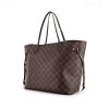 Shopping bag Louis Vuitton Neverfull modello medio in tela cerata con motivo a scacchi ebano e pelle marrone - 00pp thumbnail