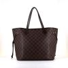 Shopping bag Louis Vuitton Neverfull modello medio in tela cerata con motivo a scacchi ebano e pelle marrone - 360 thumbnail