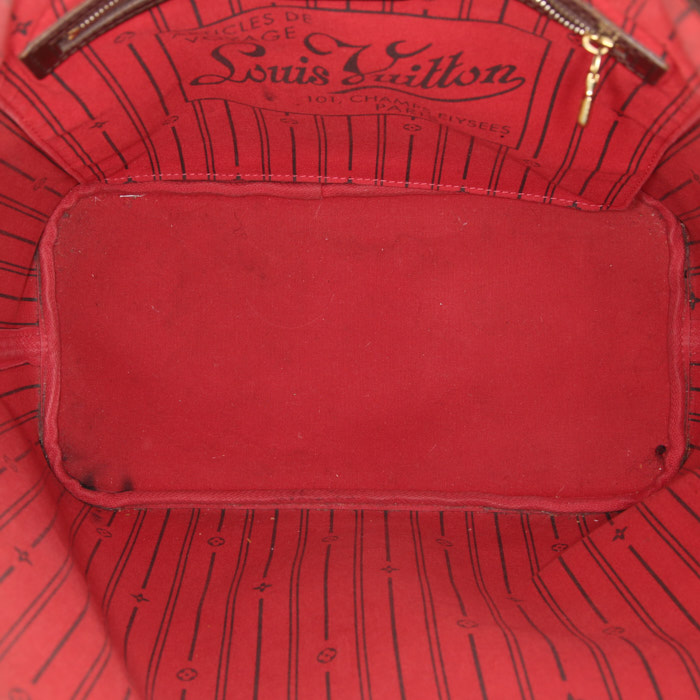 Bolso Cabás Louis Vuitton Neverfull modelo mediano en lona a cuadros revestida ébano y cuero marrón - Detail D2