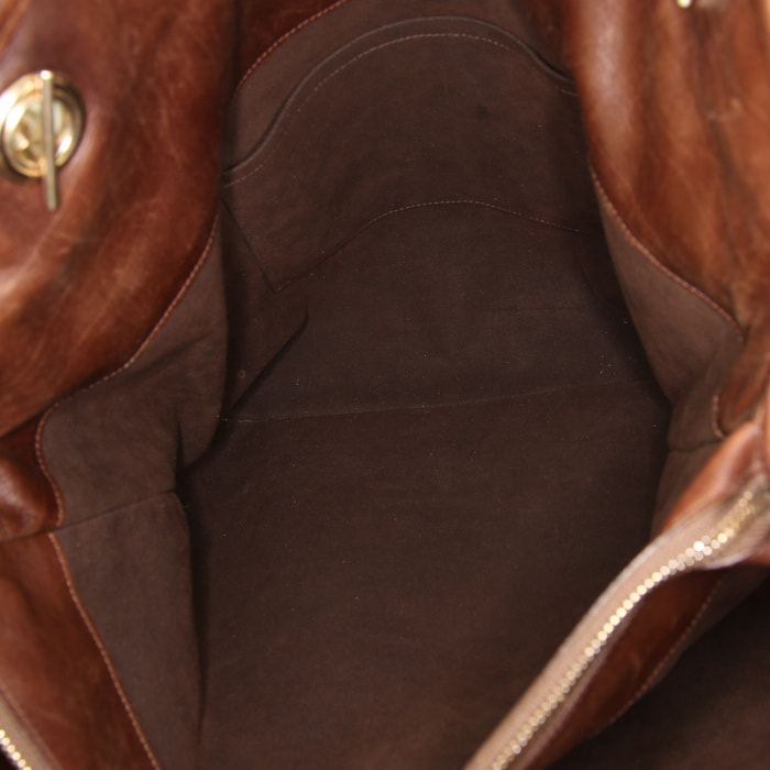 Louis Vuitton shopping bag in brown monogram leather - Detail D2