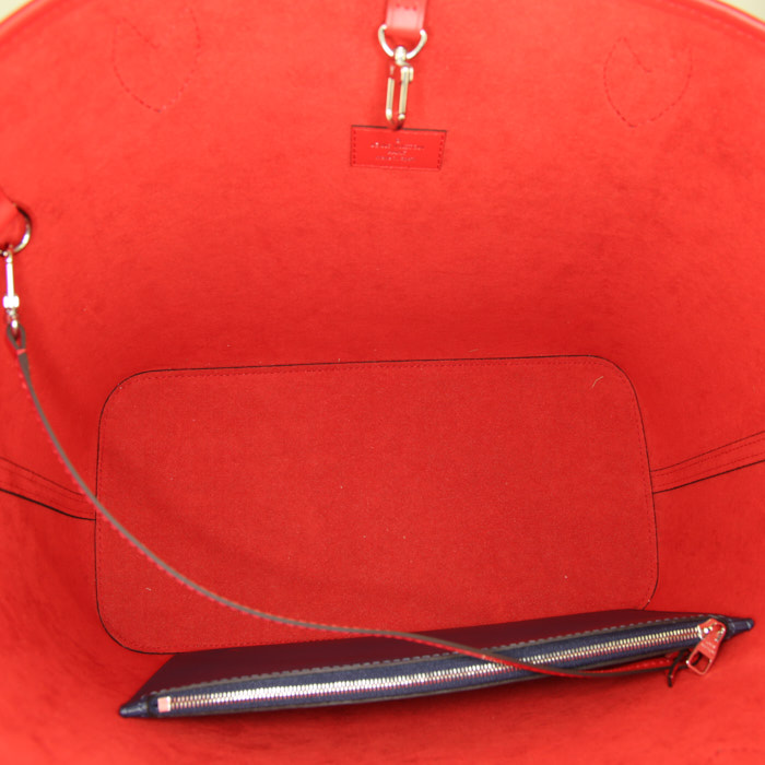 Shopping bag Louis Vuitton Neverfull modello grande in pelle Epi blu marino e pelle rossa - Detail D2