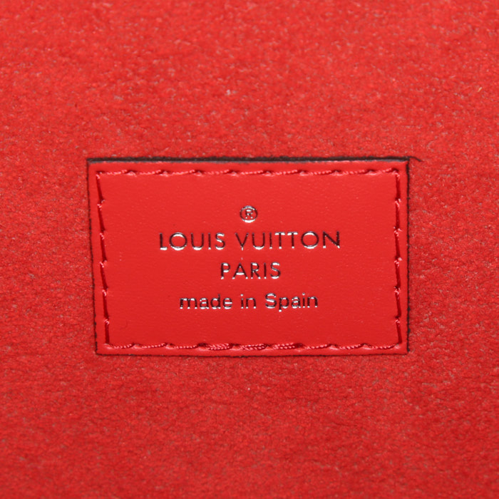 Louis Vuitton Neverfull large model shopping bag in navy blue epi leather and red leather - Detail D3