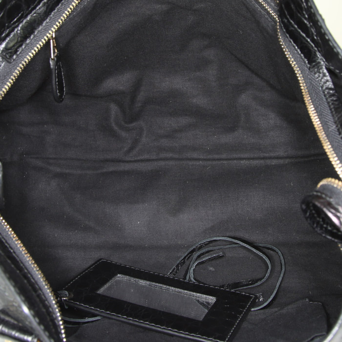 Borsa Balenciaga Giant 21 City in pelle nera simil coccodrillo - Detail D3