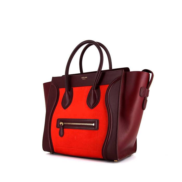 Celine Luggage Mini handbag in red and burgundy tricolor leather - 00pp