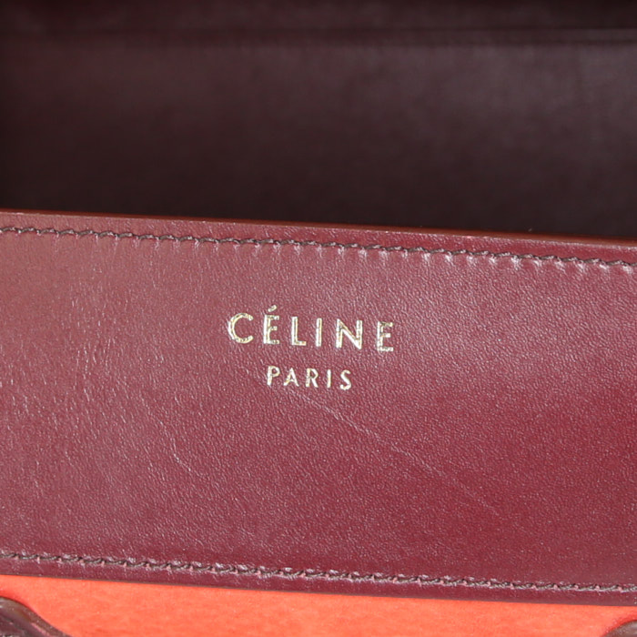 Celine Luggage Mini handbag in red and burgundy tricolor leather - Detail D3