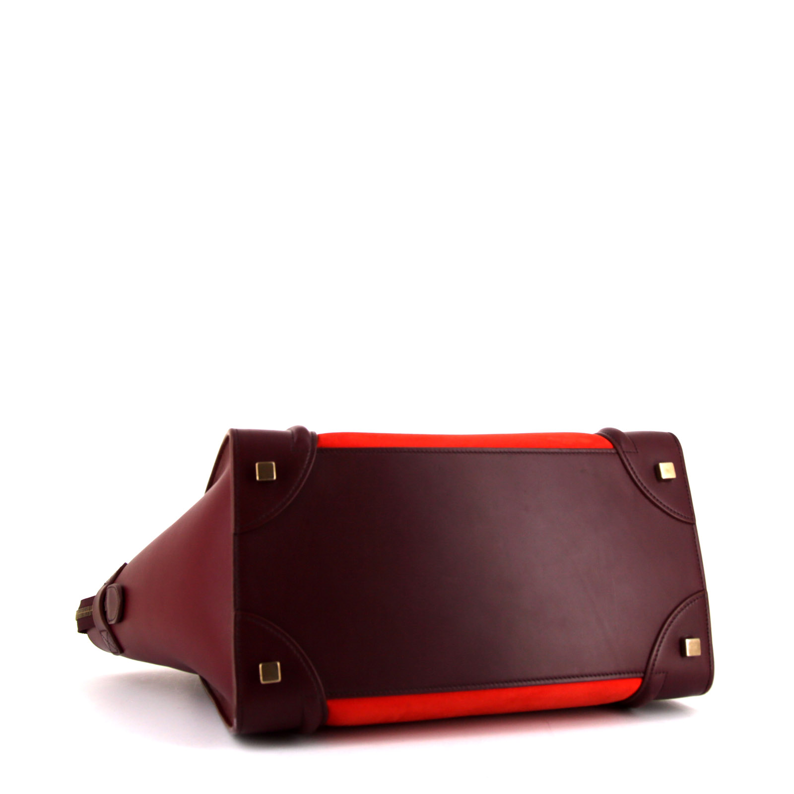 Borsa Celine Luggage Mini in pelle tricolore rossa e bordeaux - Detail D4
