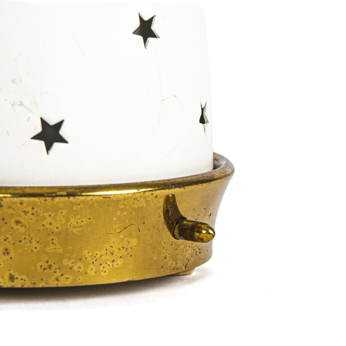 Angelo Lelii, "Stellina", table lamp mod. 12291, in perforated cream lacquered metal, brass and glass, Arredoluce, around 1950 - Detail D3