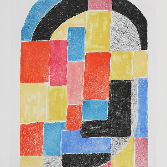 Sonia Delaunay, "Cathédrale", eau-forte et aquatinte en couleurs sur papier, édition limitée, épreuve d'artiste, signée, de 1970 - Detail D1