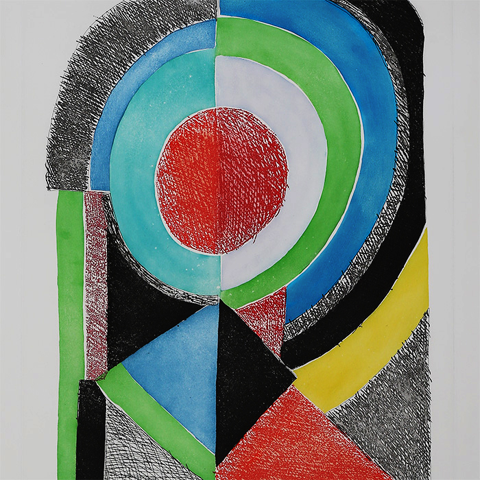 Sonia Delaunay, "Avec moi-même", etching and aquatint in colors on paper, limited edition, signed and dated, of 1970 - Detail D1