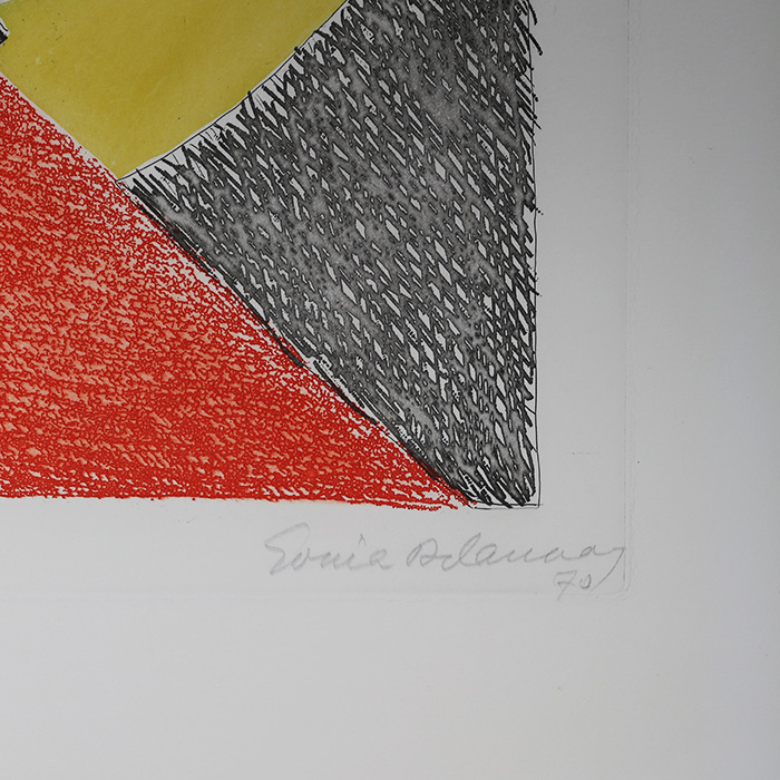 Sonia Delaunay, "Avec moi-même", etching and aquatint in colors on paper, limited edition, signed and dated, of 1970