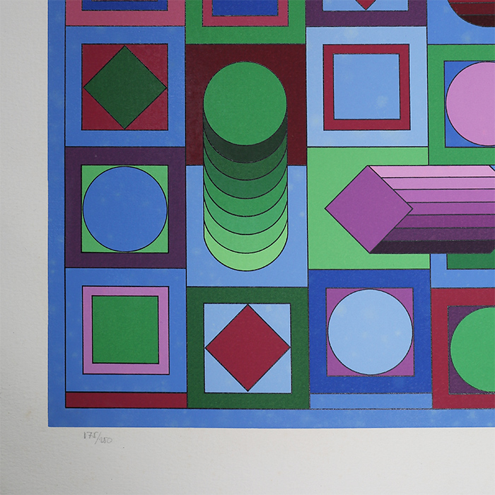 Victor Vasarely, "Hyram", sérigraphie en couleurs sur papier, signée et numérotée, de 1986. - Detail D3