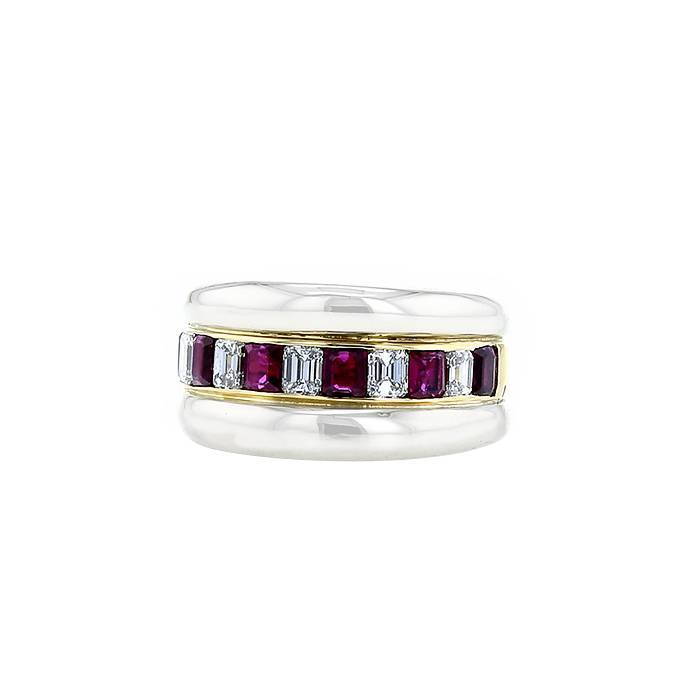 Vintage ring in white gold, yellow gold, diamonds and ruby - 00pp