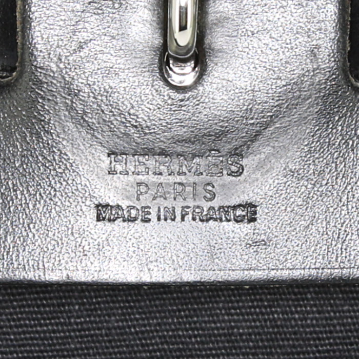 Sac à dos Hermes Herbag en toile noire et cuir noir - Detail D3