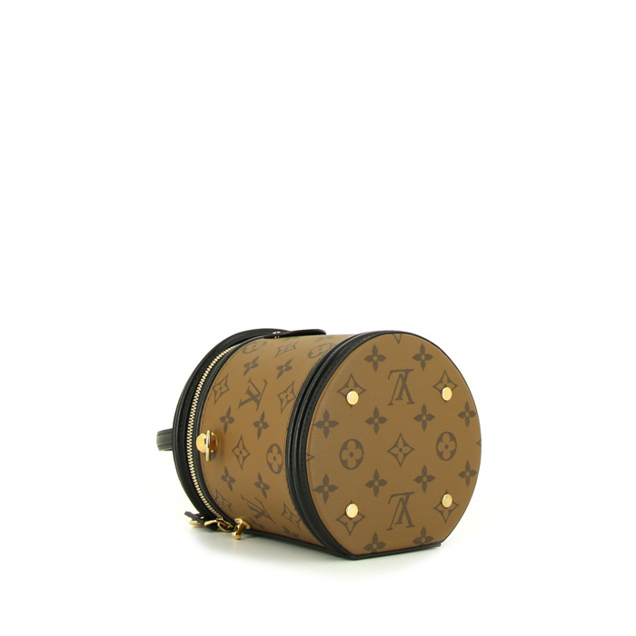 Sac à main Louis Vuitton Cannes en toile monogram Reverso marron et cuir noir - Detail D5
