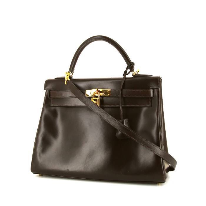 Hermes Kelly 32 cm handbag in brown box leather - 00pp