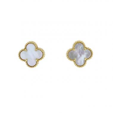 Orecchini Van Cleef & Arpels Alhambra Vintage in oro giallo e madreperla bianca